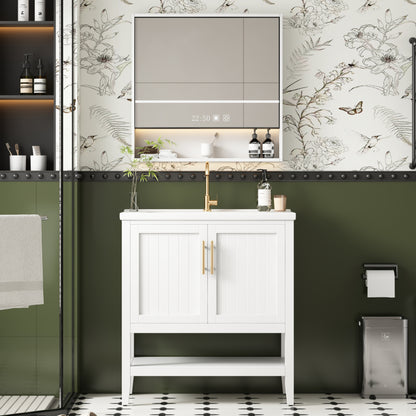 Badmöbel Einzel Waschtisch mit Unterschrank 80cm mit Keramik-Waschbecken,weiß