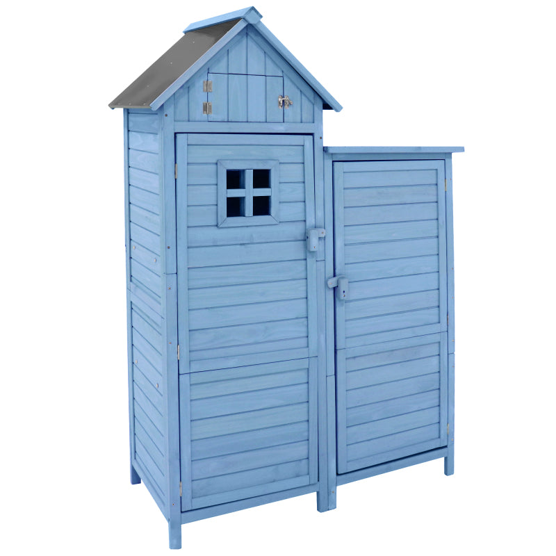 Gerätehaus Gartenschrank Geräteschuppen Geräteschrank, BxT: 118x54 cm, 118 x 54 x 173 cm (BxTxH), wetterfest, Holz, Blau, PVC-Dach (Set, 1 St., 1 x Geräteschrank)