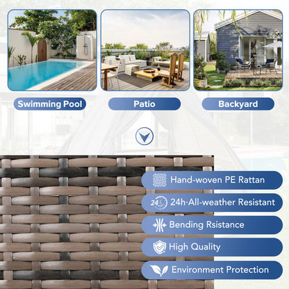 Gartenlounge-Set, Rattanzelt, geeignet für 2–4 Personen, inklusive aller Sitzkissen und Kissen, graues Rattan, beiger Türvorhang, Sitzkissen mit Reißverschluss, daher abnehmbar und waschbar