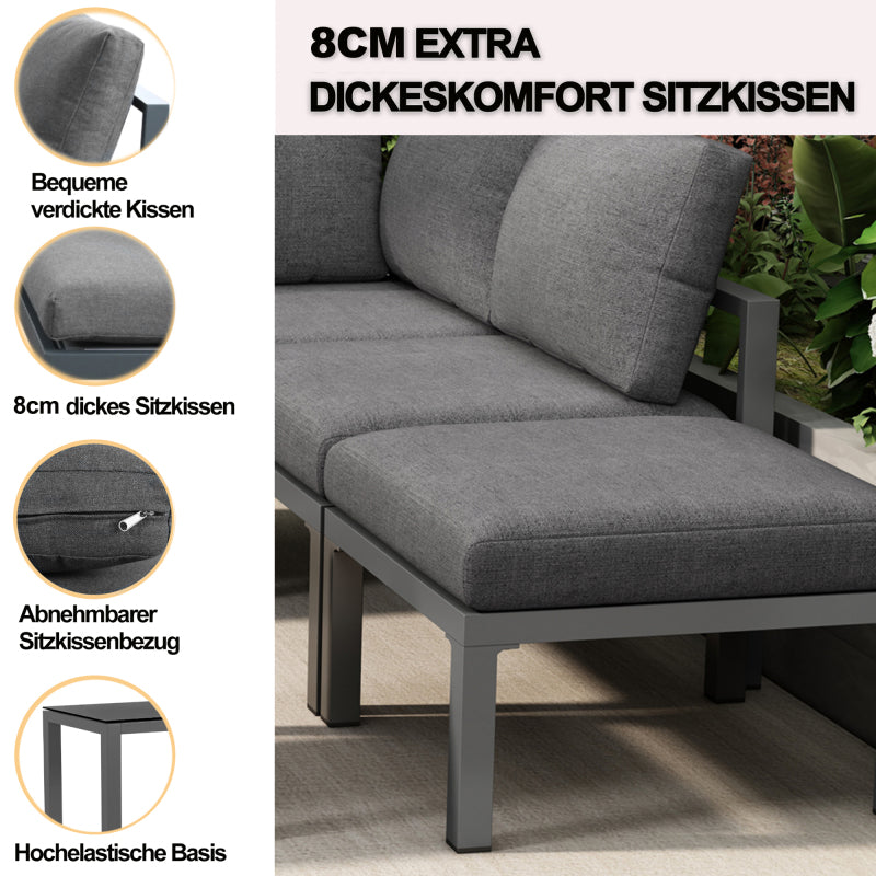 Garten Loungesessel Set, Eckloungesessel, Gartenmöbel für 4-5 Personen, mit Beistell- und Couchtisch, wetterfeste Loungemöbel, grau, 5er Set, inkl. aller Kissen(preview sku:HW24018AAS)