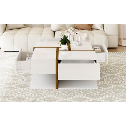 Hochglanz-Couchtisch, Tisch mit 4 Schubladen, einzigartige Farbabstimmung und Liniendesign, Stauraum unten. 78*78*34,8cm