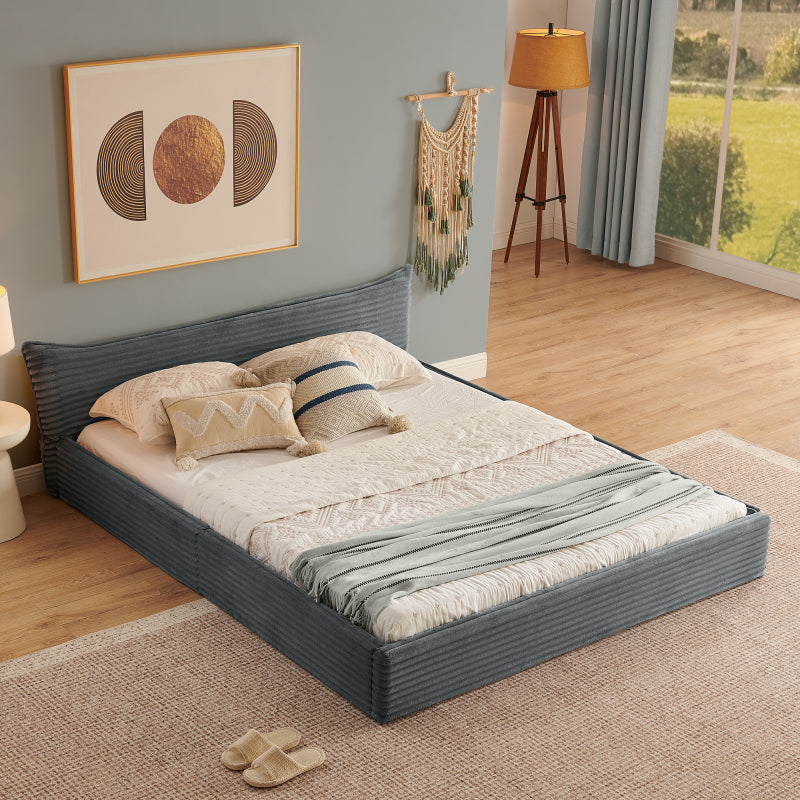 Doppelbett 140*200cm, mit Samtweichem Chenille-Bezug & Elegantem Kleinkantendesign am Kopfende, Dark Gray (ohne Matratze)