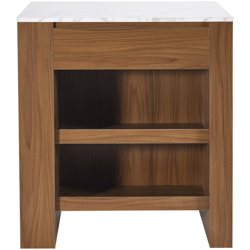Ausziehbarer Bartisch mit Stauraum(110-124×78×97.5cm), für 2-6 Personen, Kücheninseln mit 2 Schubladen, 2 seitliche offene Regale und eingebaute Steckdose,Tischplatte aus weiß marmoriertem MDF,Braun