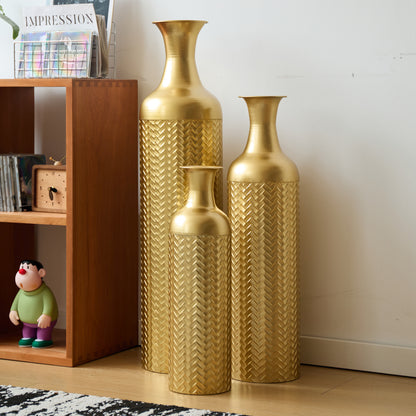 3er Set Bodenvase Metall, Gold, Retro Stil, Hohe Dekovasen 83/65/50 cm