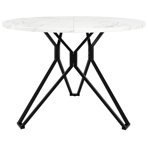 Esstisch-Set (5-teilig), Esstisch-Set mit 4 Stühlen, Modernes Küchen-Esstisch-Set, Runder Küchentisch mit Durchmesser 100 cm, Schwarze Metallbeine, MDF-Marmor-Tischplatte, Graue Samt-Esszimmerstühle