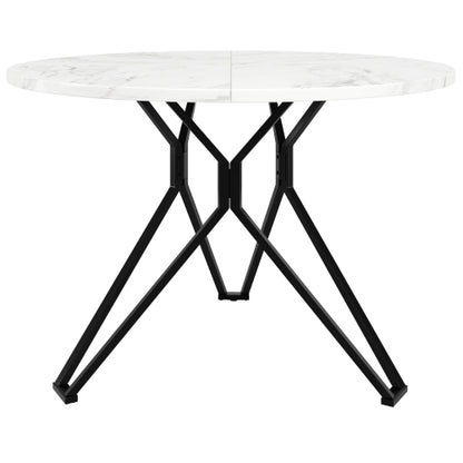 Esstisch-Set (5-teilig), Esstisch-Set mit 4 Stühlen, Modernes Küchen-Esstisch-Set, Runder Küchentisch mit Durchmesser 100 cm, Schwarze Metallbeine, MDF-Marmor-Tischplatte, Graue Samt-Esszimmerstühle