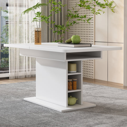 Ausziehbarer Esstisch, L110/130*W70*H75, Esstisch mit Stauraum, Weiss