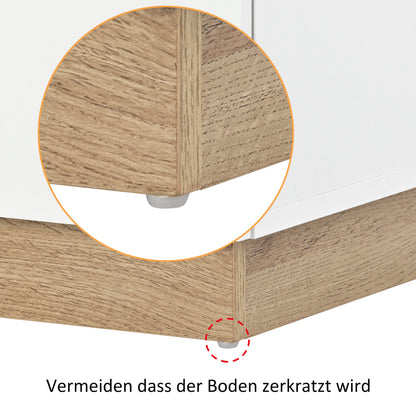Nachttisch, Nachtschrank mit zwei Schubladen, Nachtkommode, Funktion von Aufbewahrung, für Schlafzimmer, E1-Spanplatte, weiß+oak