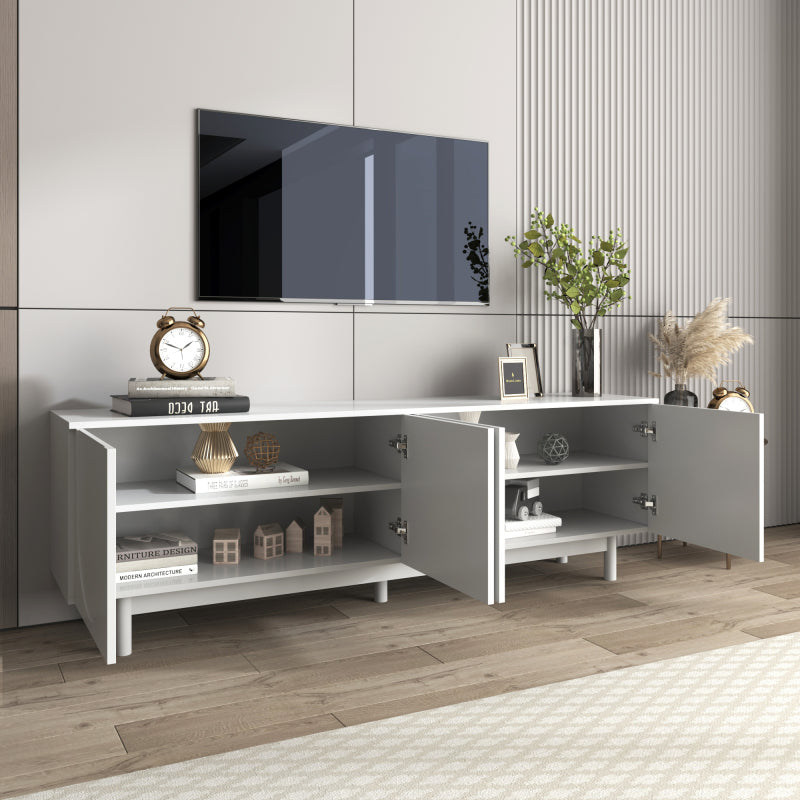 Moderner weiß TV-Schrank – 175 x 38 x 56 cm, verstellbare Einlegeplatten, Leichte Lowboard-TV-Möbel im Luxusstil