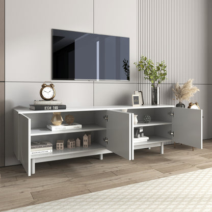 Moderner weiß TV-Schrank – 175 x 38 x 56 cm, verstellbare Einlegeplatten, Leichte Lowboard-TV-Möbel im Luxusstil
