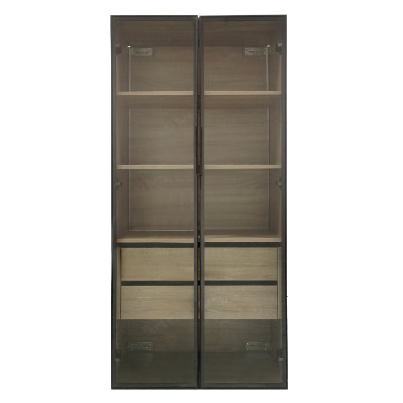 Badezimmerschrank, mittel, mit Lichtleiste, 73 cm breit, mit 2 großen Schubladen und 2 Türen, Glastür