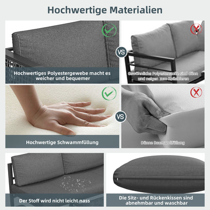 Garten-Lounge-Set, Rattan-Möbel-Set für 6-7 Personen, Ecksofa mit verzinktem Eisengestell, verstellbare Beine, inklusive aller Sitz- und Rückenkissen, grau
