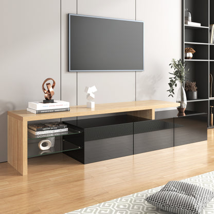 Modernes TV-Schrank-Design: Stilvolle Eleganz, praktischer Stauraum, Hochglänzendes Schwarz, Holzoptik, Glasböden, LED-Beleuchtung