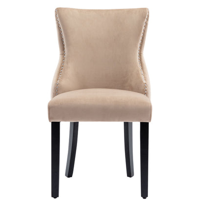 4-Fußstuhl, Stuhl Beige Samt Esszimmerstuhl, mit Knopfsteppung, Gestell aus Massivholz, Beige(Set, 4 St)