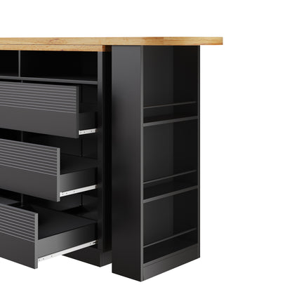 Ausziehbarer Bartisch (137-215cm) - Moderner Teleskop-Hochtisch mit 6 Schubladen & Stauraum - Bewegliche Kücheninsel, Stehtisch & Bistrotisch