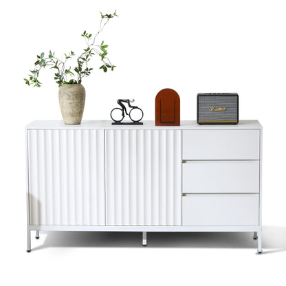 1.5m weißes modernes minimalistisches Sideboard, Aufbewahrungsschrank, Wellenmuster-Design, verstellbare Einlegeböden, 3 Schubladen, geeignet für Küche, Wohnzimmer, Korridor und andere Multi-Szene