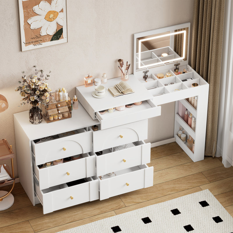 Drehbarer Schminktisch mit LED-Beleuchtung, weiß