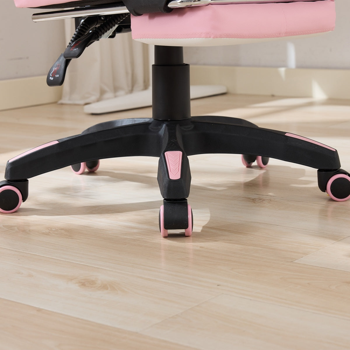 Gaming Stuhl Racing Design, 155° Liegefunktion, Fußstütze, Lendenmassage, Rosa + Weiß