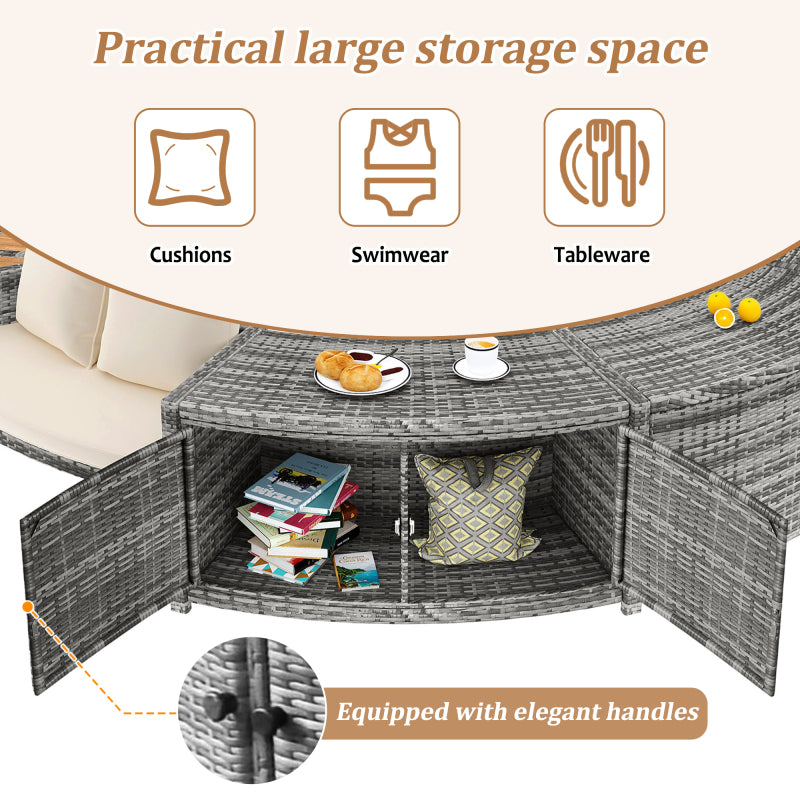 Garten-Lounge-Set mit runder Couch, Gartenmöbel-Set, Lounge-Set, für Whirlpool und Pool, mit verstellbaren Füßen, inklusive Kissen, Möbel für Terrasse, Garten oder Poolbereich(previous sku:HW00004AAA)