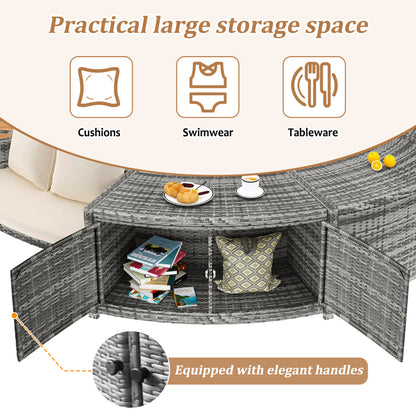 Garten-Lounge-Set mit runder Couch, Gartenmöbel-Set, Lounge-Set, für Whirlpool und Pool, mit verstellbaren Füßen, inklusive Kissen, Möbel für Terrasse, Garten oder Poolbereich(previous sku:HW00004AAA)
