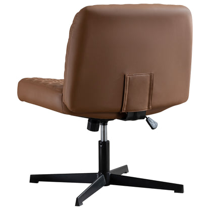 Bürostuhl Ohne Armlehnen,Home Office Stuhl Keine Räder,Heavy Duty Metallbasis,120°Schaukelnder breiter Sitz Ergonomischer Stuhl, Dicken gepolsterte Dreh Eitelkeit Stuhl für Heim und Büro Brown+PU+Metal