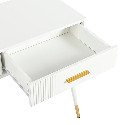 Schminktisch mit 2 Schubladen, Metallfüße, weiß, Maße: H 76 cm × B 100 cm × T 40 cm(ohne Spiegel)