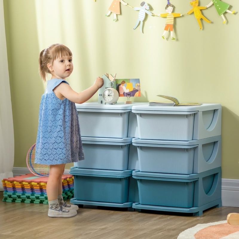 Aufbewahrungsbox Kunststoff, 6 Schubladen, Spielzeug Organizer, Kommode Kinderzimmer, Blau