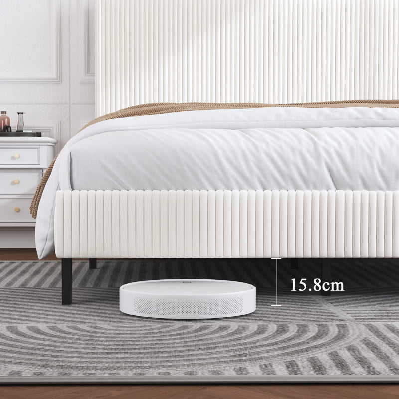 Bettrahmen gepolstertes Plattformbett mit Stoffköpfchen, Flügelkantendesign/Nicht-Rutscht- und Rauchfreien/Metalllatten/No BoxSpre 160*200