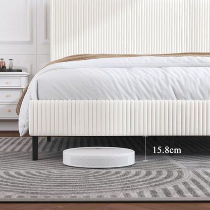 Bettrahmen gepolstertes Plattformbett mit Stoffköpfchen, Flügelkantendesign/Nicht-Rutscht- und Rauchfreien/Metalllatten/No BoxSpre 160*200