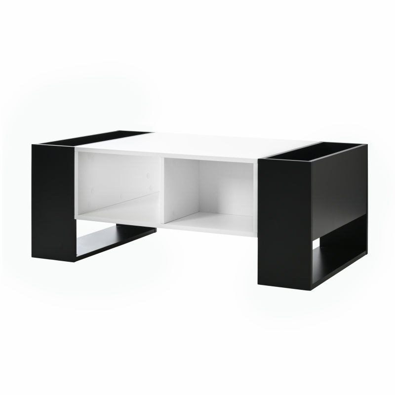 Moderner Couchtisch 105 x 60 x 40,5 cm – Schwarz-Weiß-Design mit hochglänzender Oberfläche, Schublade und 4 offenen Fächern