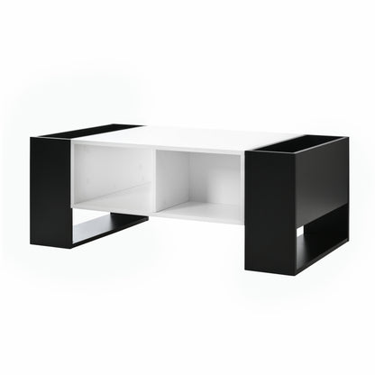 Moderner Couchtisch 105 x 60 x 40,5 cm – Schwarz-Weiß-Design mit hochglänzender Oberfläche, Schublade und 4 offenen Fächern