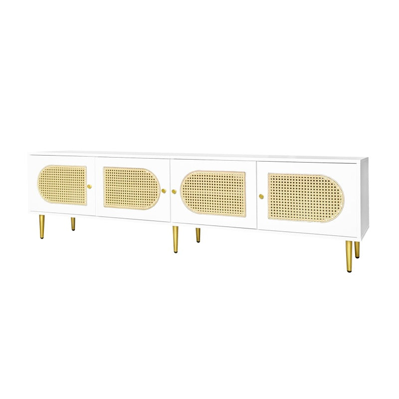 Weißer Rattan-TV-Schrank 180x40x50 cm - 4 Rattan-Türen, verstellbare Einlegeböden und Kabelmanagement für Fernseher bis 80 Zoll, TV-Schrank,Lowboards