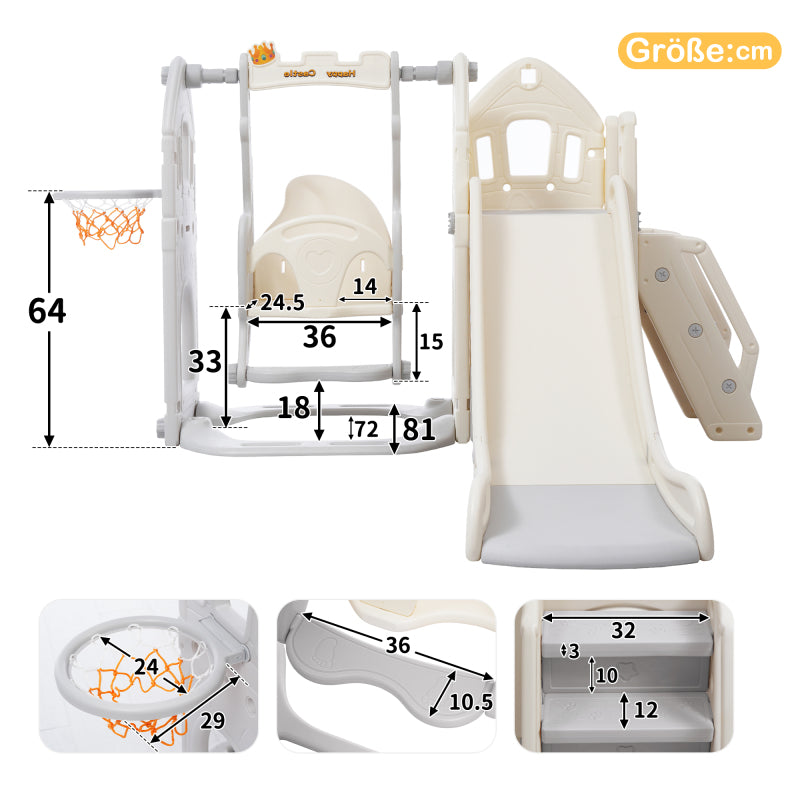 Kinderrutschen-Set mit Schaukel,5 in 1 Kinderrutsche, Rutsche, Klettern, Stauraum, Schaukel, Basketballrahmen ,Schaukel Rutsche für Indoor