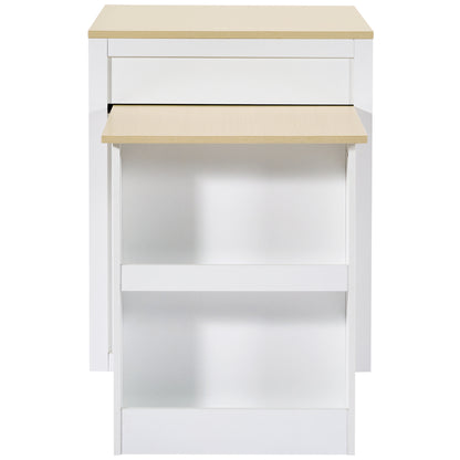 Bartisch ausziehbar 133-202cm, Kücheninsel mit Marmor-Optik & Stauraum, Esstisch für 2-6 Personen, Küchenwagen mit Schubladen & Regalen, Weiß
