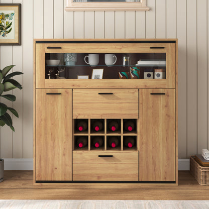 Sideboard, Eleganter Weinschrank mit Doppeltüren, Glasregal und Weinhalterung - Perfekte Aufbewahrung in einem stilvollen Sideboard