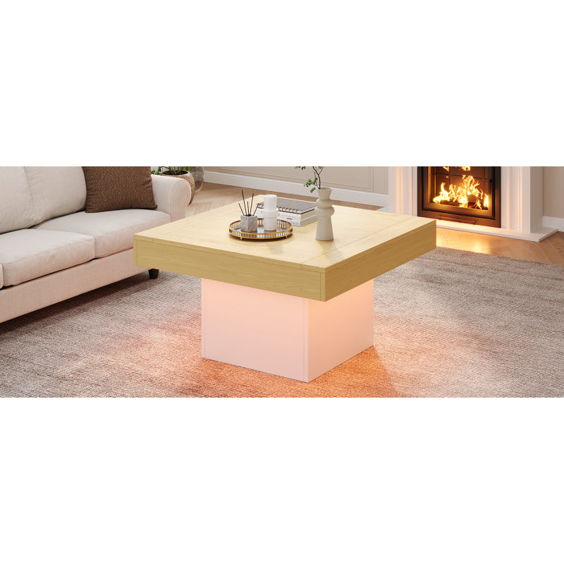 Kreativer LED-Couchtisch in Pilzform, 70x70x40 cm – Stilvoller, quadratischer Beistelltisch, 30 kg Tragkraft, modernes Design für Wohnzimmer