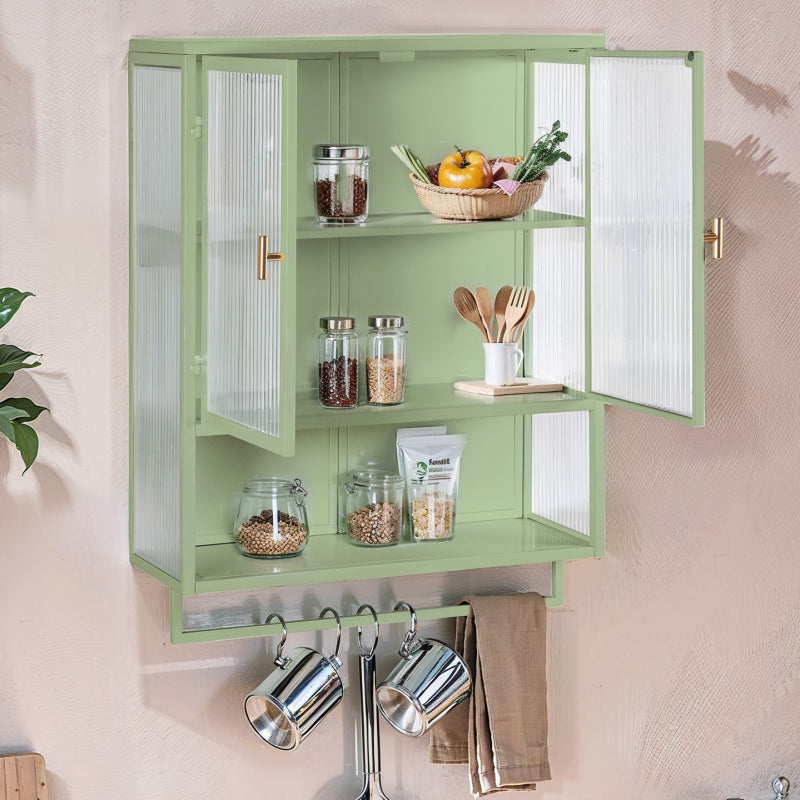 70CM Glastüren Moderner zweitüriger Wandschrank mit dreistufiger Lagerung für Eingangsbereich Wohnzimmer Badezimmer Esszimmer(Black)