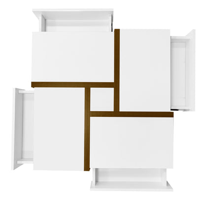 Hochglanz-Couchtisch, Tisch mit 4 Schubladen, einzigartige Farbabstimmung und Liniendesign, Stauraum unten. 78*78*34,8cm