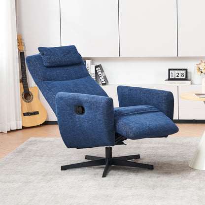 Bequemer Relaxsessel mit Liegefunktion – Chenille Fernsehsessel mit Fußstütze, drehbarer Stillsessel & Loungesessel für Wohnzimmer, modernes Sofa, Blau