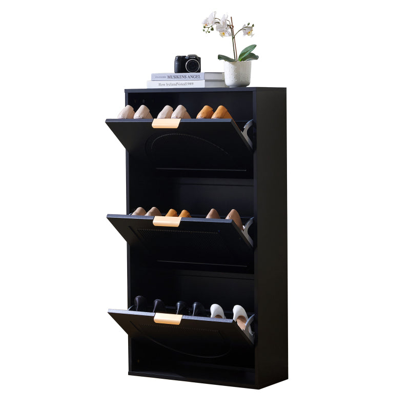 Schuhkipper Schmal mit 3 Klappen, Schuhschrank, Schuhschrank  Schuhkommode für Flur Wohnzimmer ,Schwarz