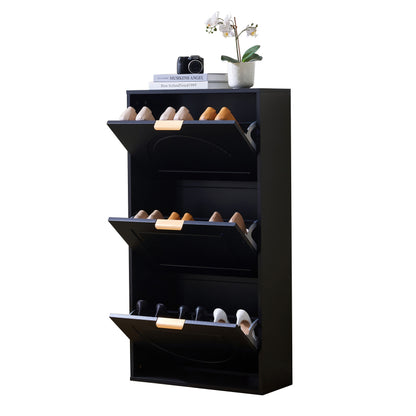 Schuhkipper Schmal mit 3 Klappen, Schuhschrank, Schuhschrank  Schuhkommode für Flur Wohnzimmer ,Schwarz