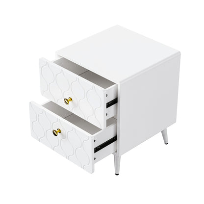 Moderner Nachttisch, vergoldete Griffe, Wellenmuster, 2er-Set, mit 2 Schubladen, lackiert, Ecken mit stoßfestem Design, 39,5 B*40 T*50 H cm, Weiß