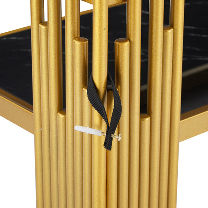 Mid-Century Modern Wohnzimmer Beistelltisch, Konsolentisch, Schwarzer Korpus mit goldenen Beinen, Doppelschicht MDF, Belastbarkeit bis 40 kg