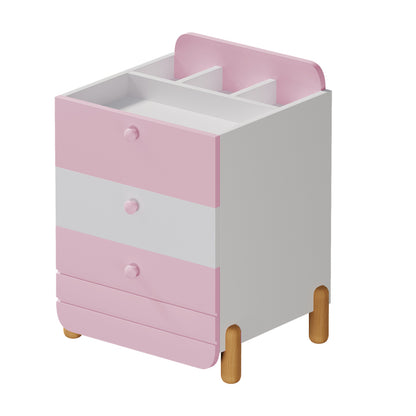 Nachttisch mit 3 Schubladen mit Einlegeböden, Geräuschloses Schubladendesign, Exquisite Holzfarbene Füße, Stauraum im Wohn- und Schlafzimmer, Einzigartige Form und Minimalistisches Design, Rosa