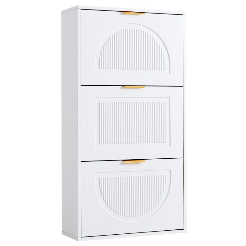 Schuhkipper Schmal mit 3 Klappen, Schuhschrank, Schuhschrank  Schuhkommode für Flur Wohnzimmer ,Weiß