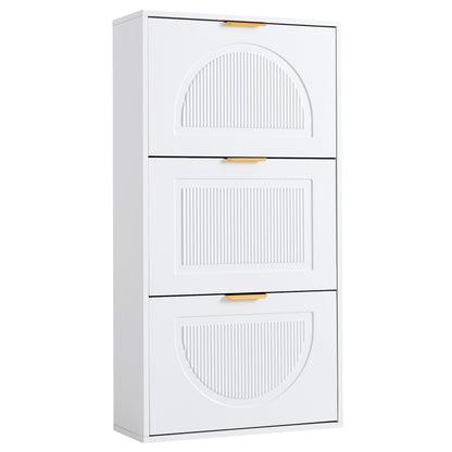 Schuhkipper Schmal mit 3 Klappen, Schuhschrank, Schuhschrank  Schuhkommode für Flur Wohnzimmer ,Weiß
