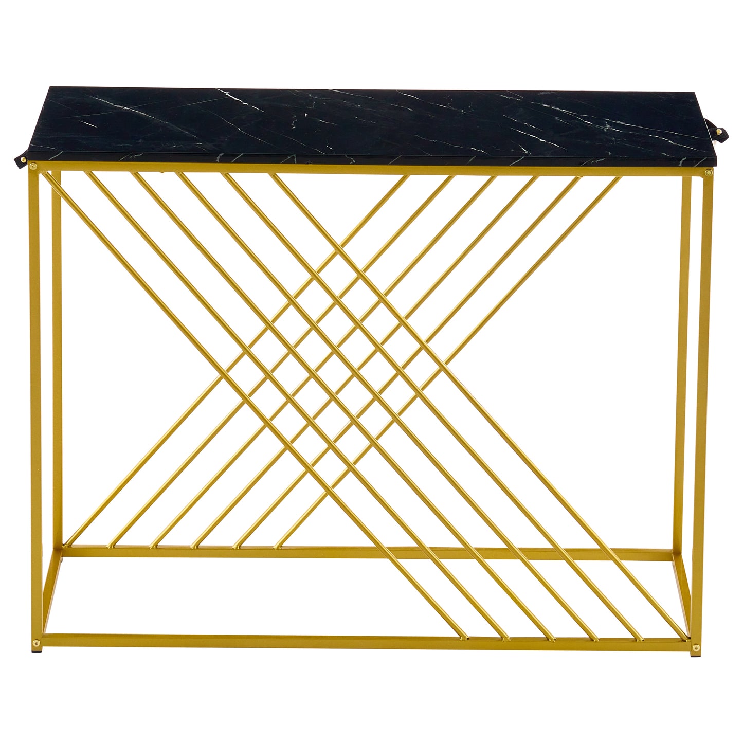 MDF Hochglanz Tisch für den Eingangsbereich, Konsolentisch, Flurtisch, Sideboard, Beistelltisch, Vintage, Schwarzer Tisch mit goldenem Fuß,