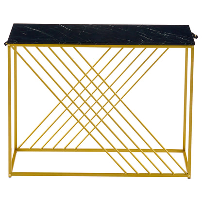 MDF Hochglanz Tisch für den Eingangsbereich, Konsolentisch, Flurtisch, Sideboard, Beistelltisch, Vintage, Schwarzer Tisch mit goldenem Fuß,