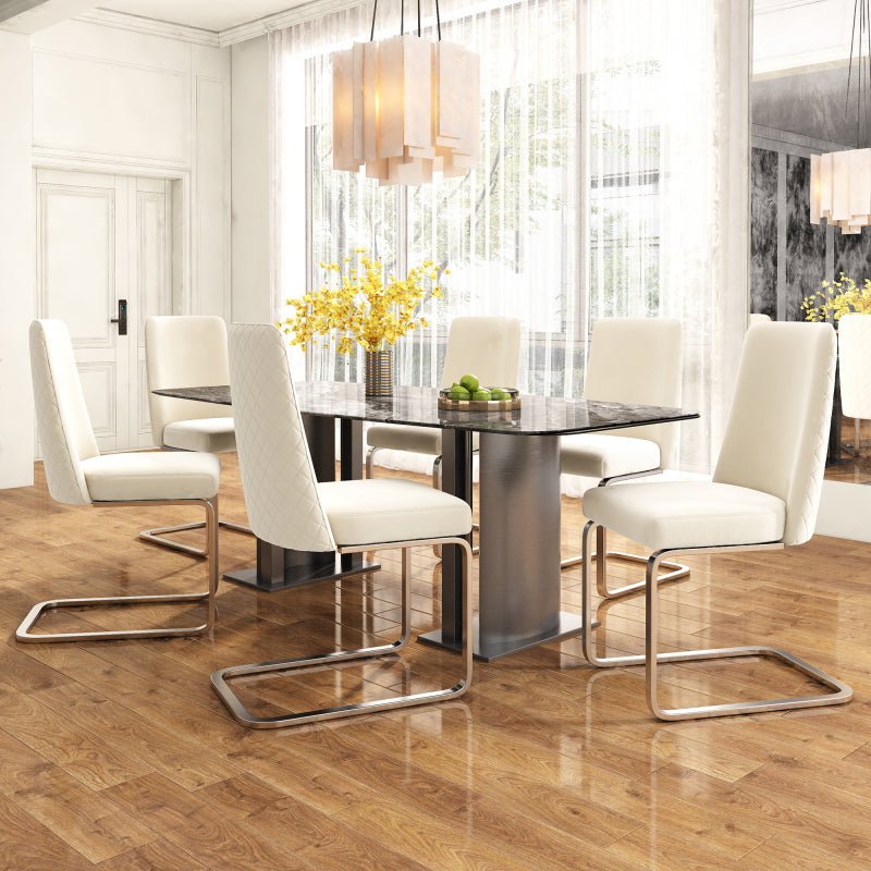 Samt-Esszimmerstuhl, 4er-Set, Diamant-Rücken-Design, mit silbernen Metall-Stützbeinen, Beige