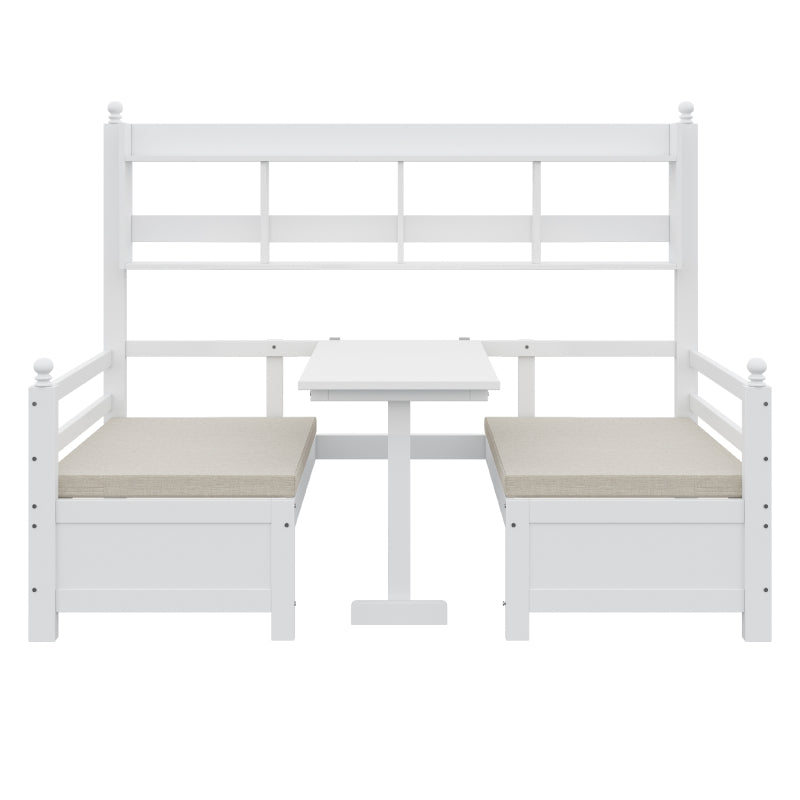 Multifunktionales Massivholz Schlafsofa 200x90 cm, 2-in-1 Bett und Schreibtisch, Frei Umbaubar, Mit Bücherregal Zur Aufbewahrung, Mit Bequemen Kissen, Gästebett Einzelholzbett, Weiß